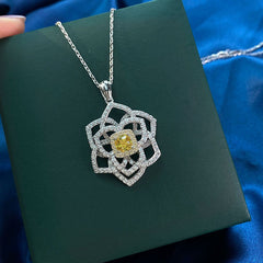 Square Yellow Zircon Rose Necklace