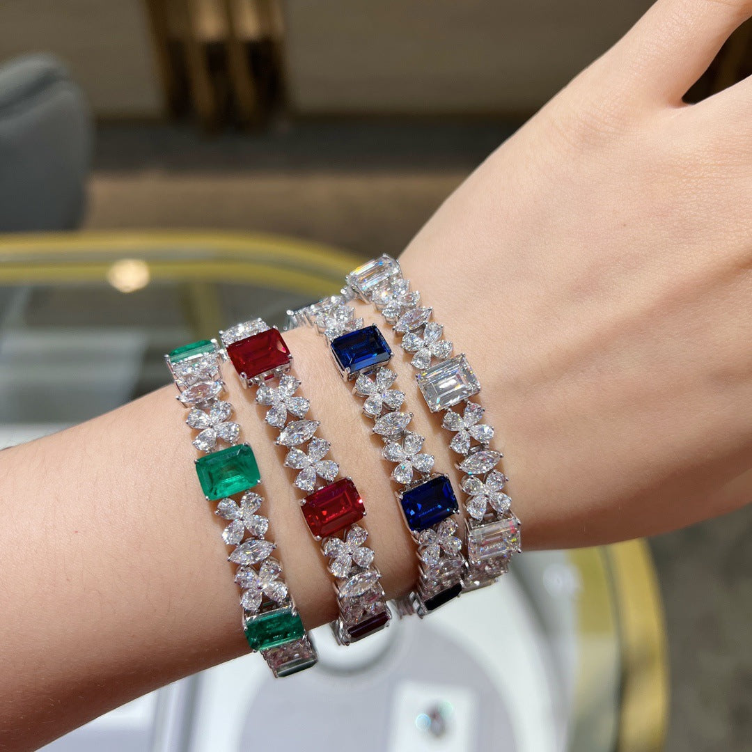 Petals Beading Emerald Cut Zircon Bracelet