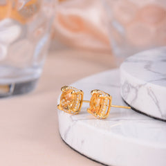 Soleste Halo Square Natural Yellow Crystal Silver Stud Earrings