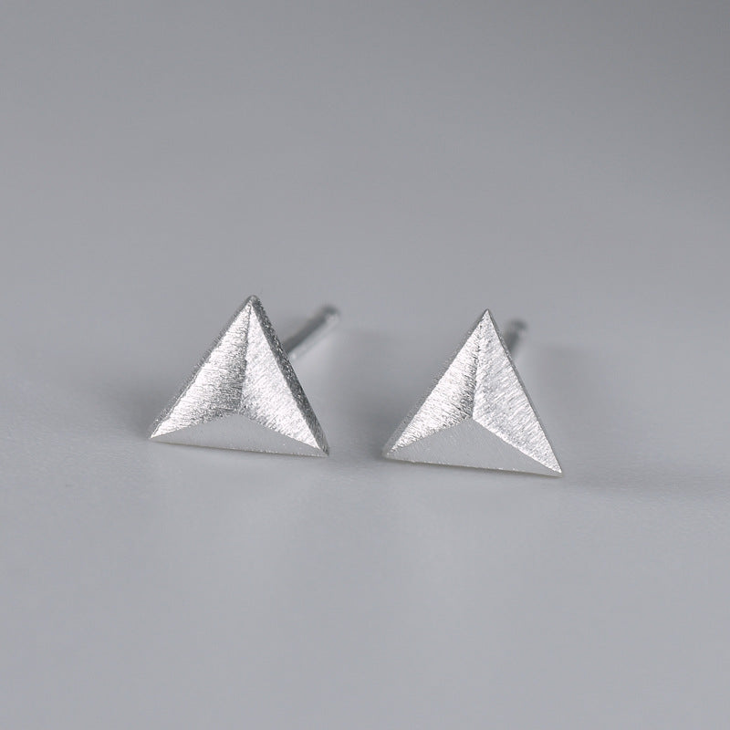 Brushed Triangle Silver Stud Earrings for Women