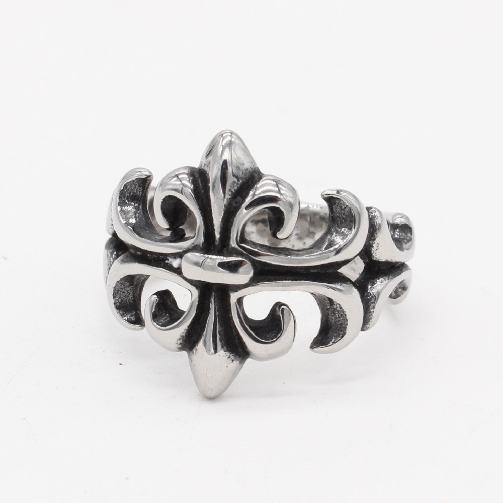 Gothic Cross Flower Titanium Steel Ring for Men