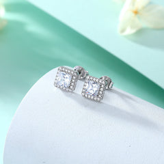 Princess Cut Zircon Soleste Halo Silver Studs Earrings for Women