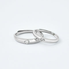 Heart-shape with Round Zircon Silver Couple Ring for Women