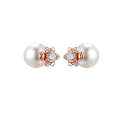 Round Zircon Camellia with Pearl Silver Studs Earrings for Women