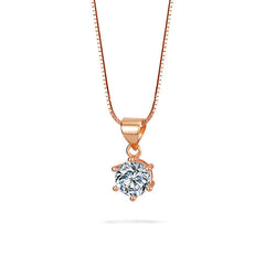 Six Prongs Round Zircon Pendant Silver Necklace for Women