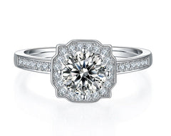 Square Soleste Halo 1.0 Carat Round Cut Moissanite Engagement Ring