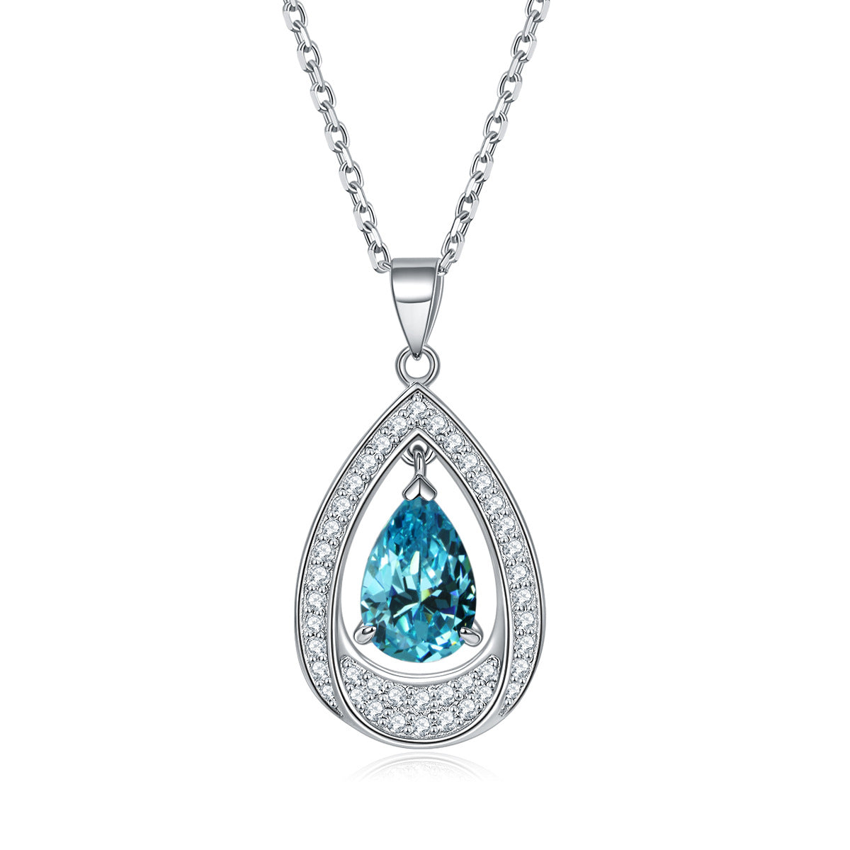 Water Drop Colourful Zircon Pendant Silver Necklace for Women