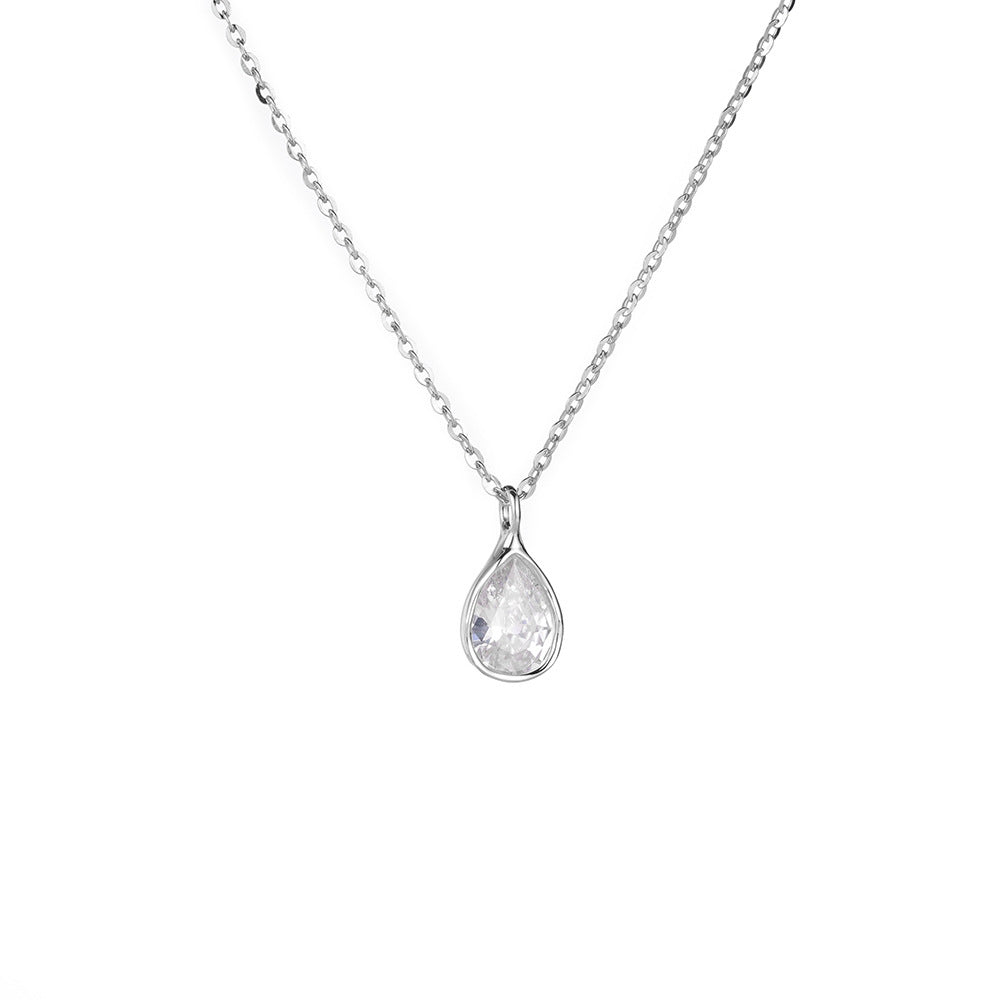 (Two Colours) White Zircon Water Drop Solitaire Pendants Collarbone Necklace for Women