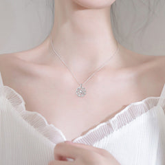 Hollow Zircon Cherry Blossom Pendant Silver Necklace