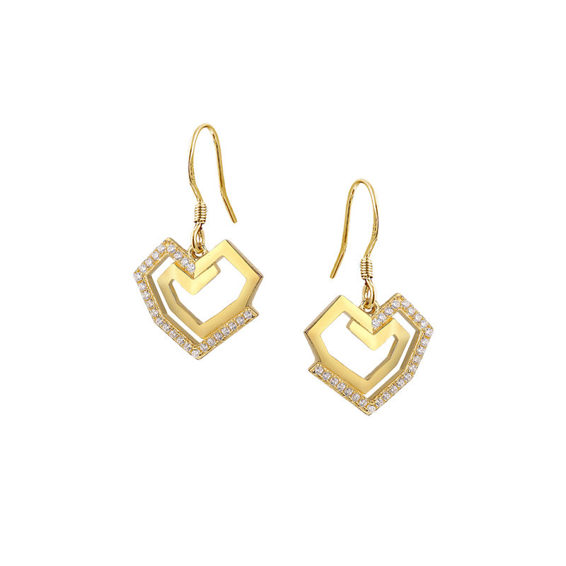 Geometric Heart shape with Zircon Silver Drop Earrings for Women