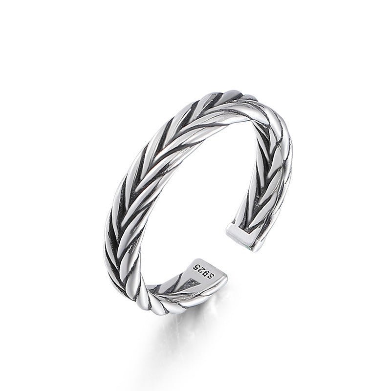 Woven Twill Opening Sterling Silver Ring