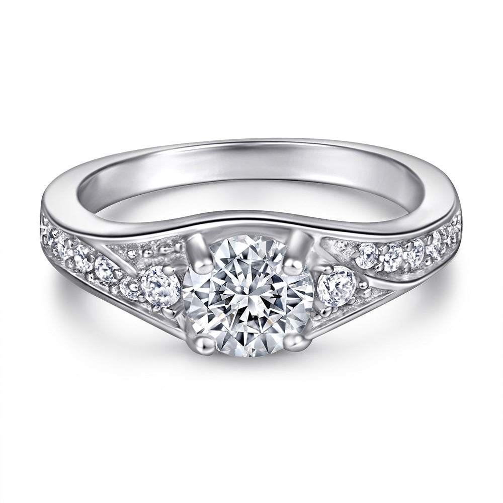 Round Zircon Cathedral with Wave Half Eternity Silver Ring Set