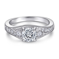 Round Zircon Cathedral with Wave Half Eternity Silver Ring Set