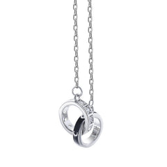 Double Circle Buckle Black Star Moon and Zircon Silver Couple Necklace for Women