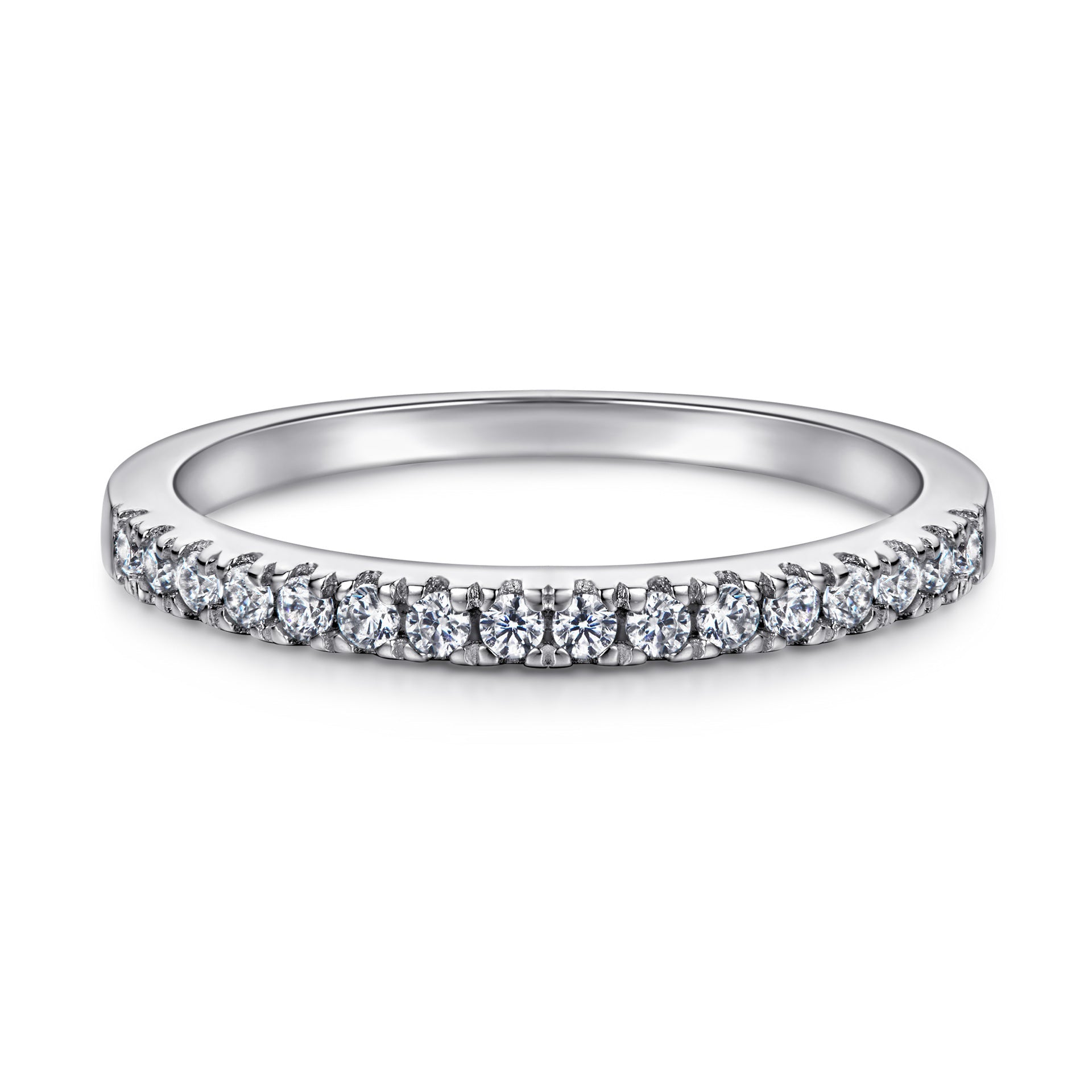 (1.2CT) Round Zircon Soleste Halo with Half Eternity Silver Ring Set for Women