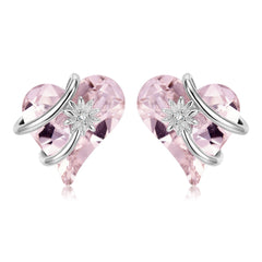 Heart Shape Pink Zircon Entangled Flower Silver Stud Earrings