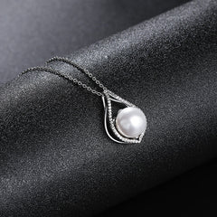 Zircon Water Drop with Pearl Pendant Silver Necklace for Women