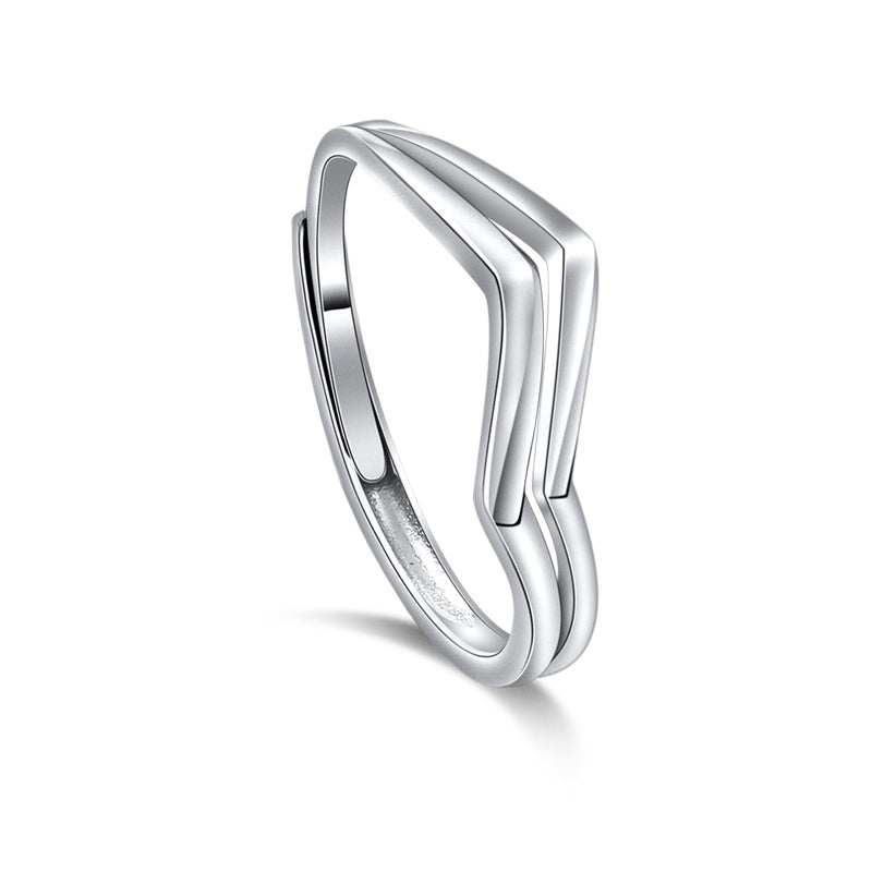 Geometric Line Silver Couple Ring for Women