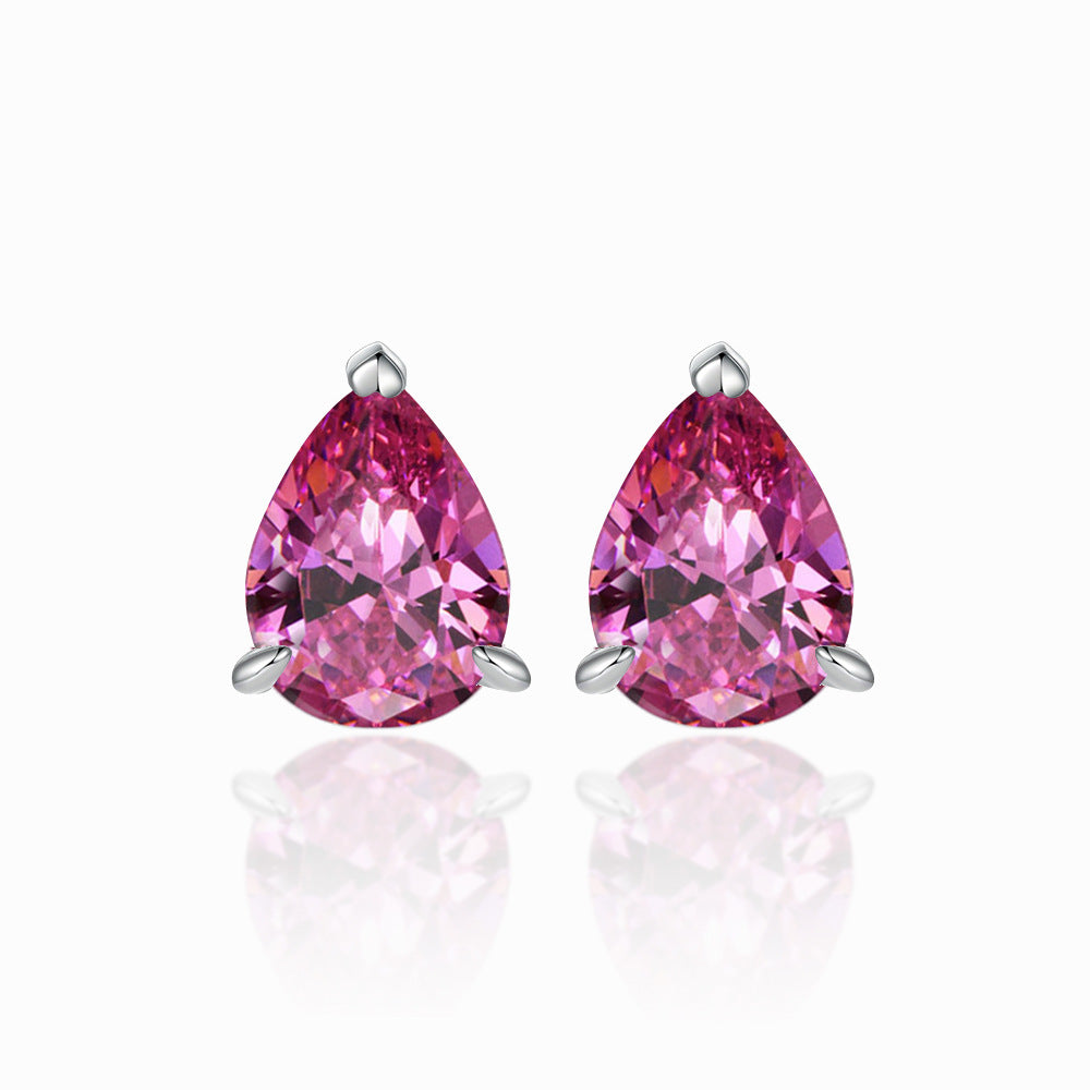 Three Prongs Pear Drop Zircon Silver Studs Earrings for Women