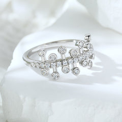 Branch Beading Design Zircon Silver Ring for Women