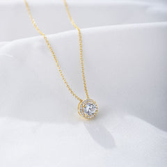 Soleste Halo Round Cut Zircon Pendant Sterling Silver Collarbone Necklac for Women