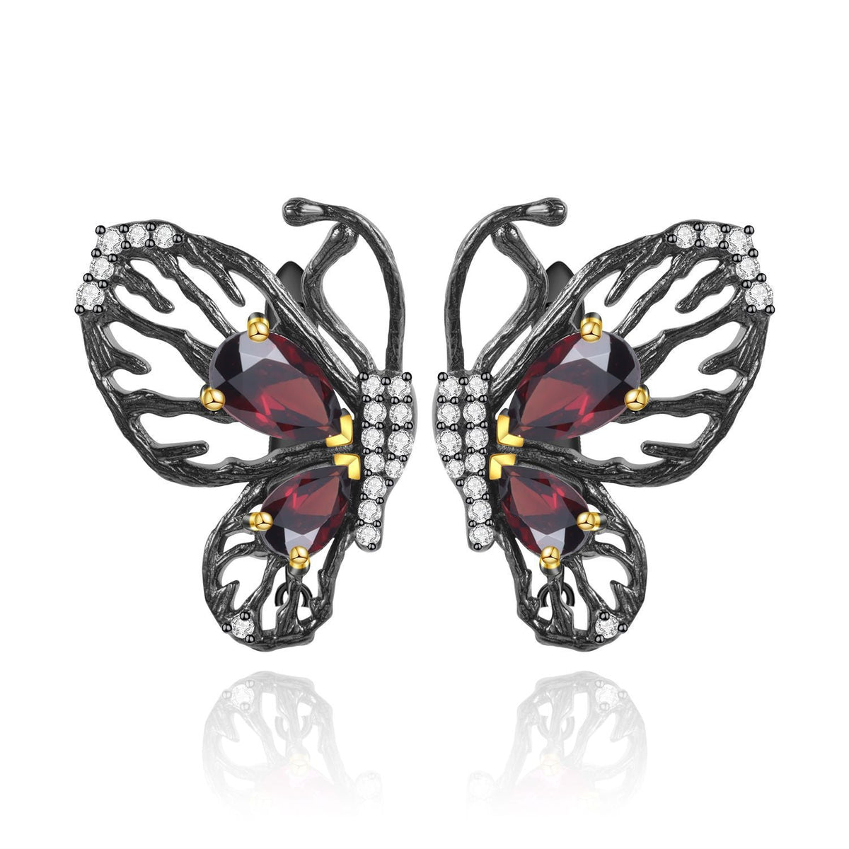 Natural Colourful Gemstone Creative Butterfly Sterling Silver Studs for Women