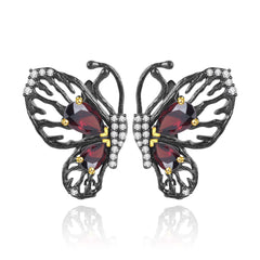 Natural Colourful Gemstone Creative Butterfly Sterling Silver Studs for Women