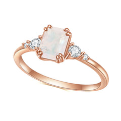 Radiant Cut Natural Moonstone Silver Ring