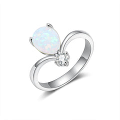 Pear Drop Opal with Zircon V Shape Sterling Silver Ring
