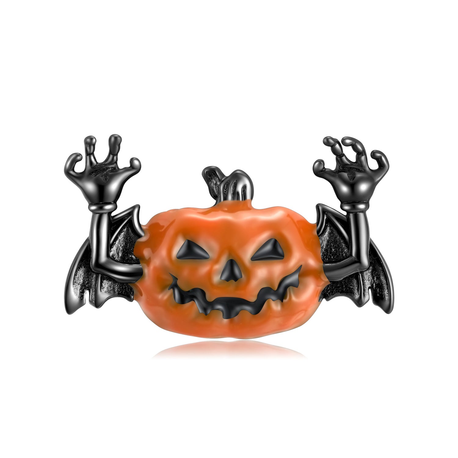 Halloween Pumpkin Bat Pendant Silver Necklace