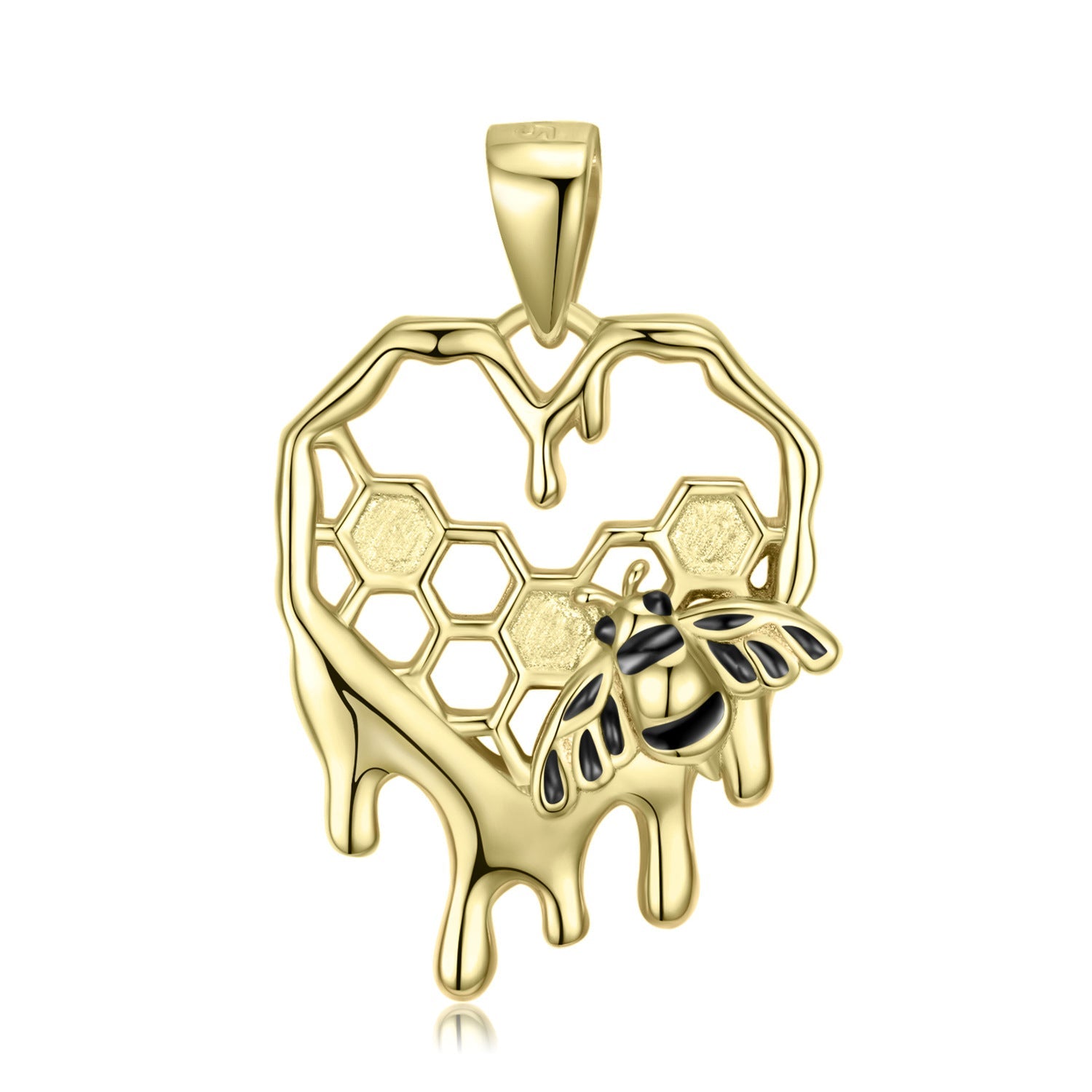 Golden Honeycomb Bee Hollow Heart Silver Necklace