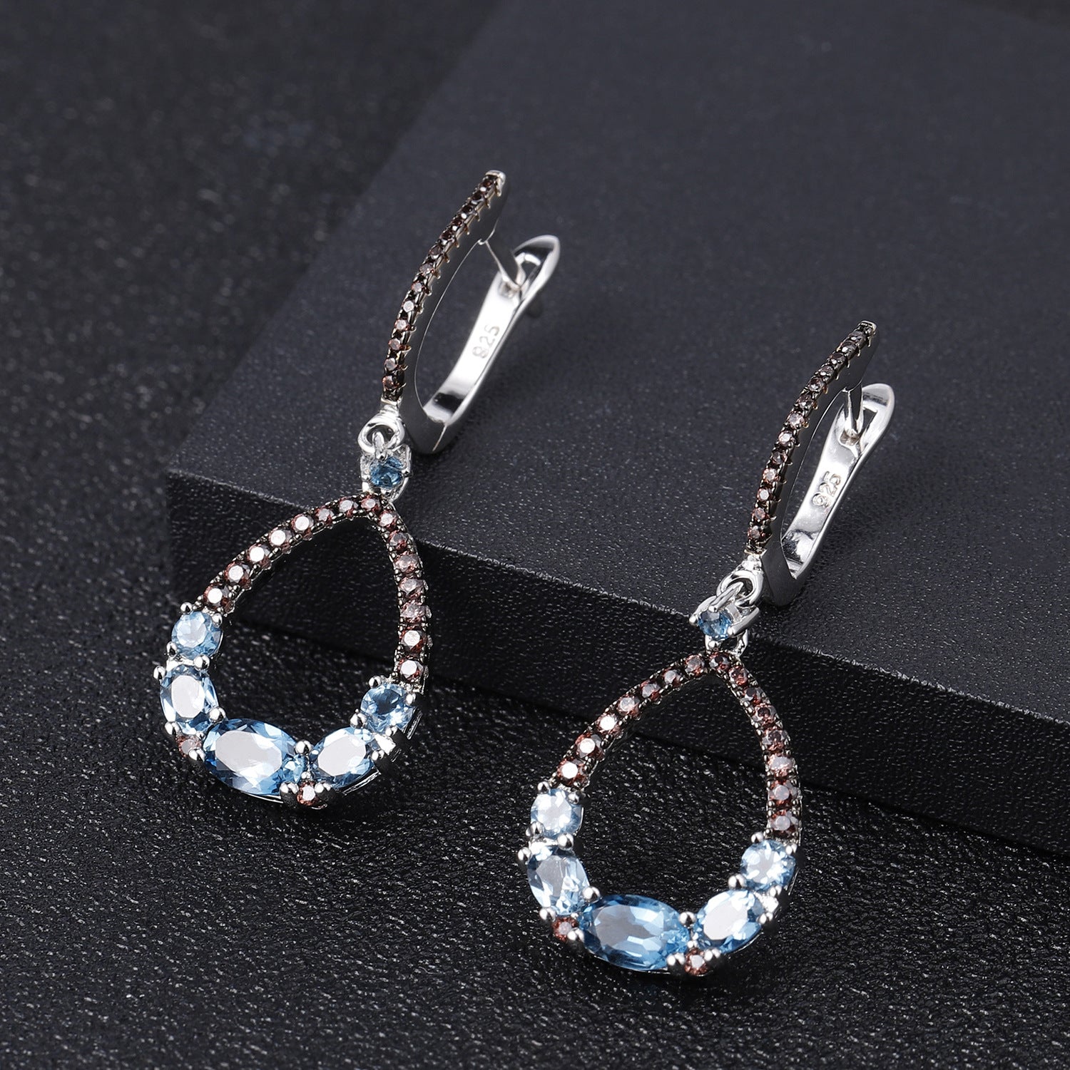 Natural Colourful Gemstones Silver Drop Earrings for Women