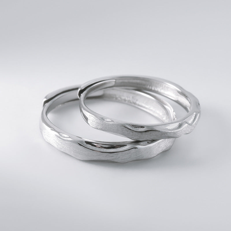 Brushed Wave Pattern Silver Couple Ring for Women