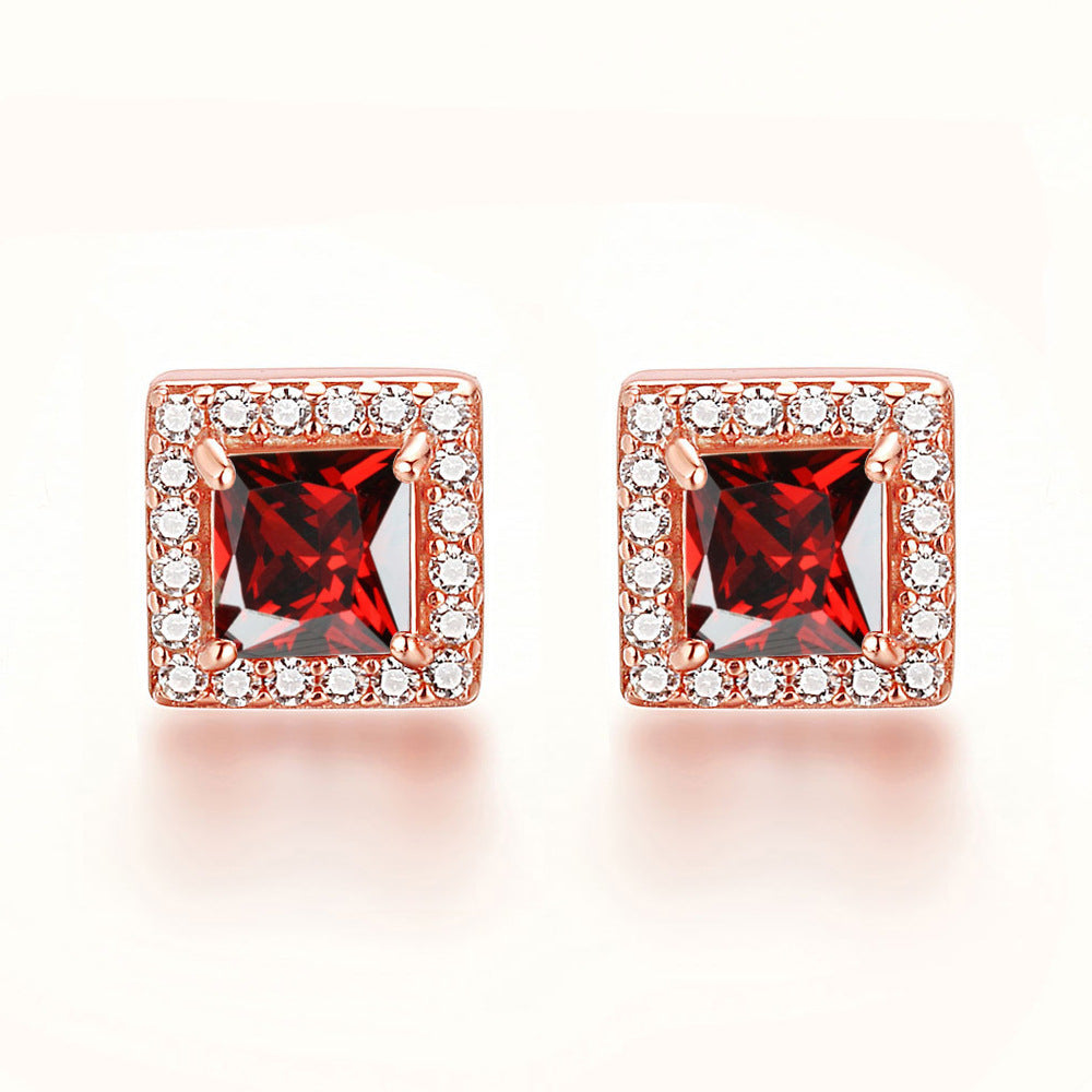 Square Zircon Soleste Halo Silver Studs Earrings for Women