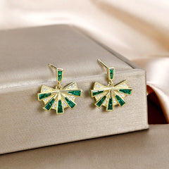 Green Zircon Fan Silver Studs Earrings for Women