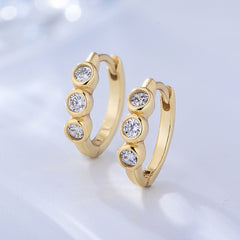 Three Zircon Silver Hoop Earrings for Women