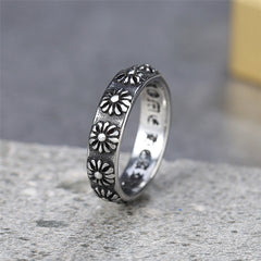 Carved Flower Patterns Character Symbol Titanium Steel Ring for Men