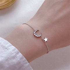 Adjustable Zircon Moon with Star Silver Bracelet for Women