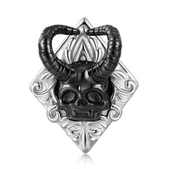 Halloween Ox Horn Skull Head Rhombus Pendant Silver Necklace