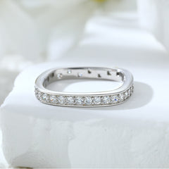 Half Row Zircon Square Shape Silver Ring for Women