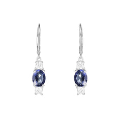 Retro Oval Natural Gemstone Silver Drop Earrings