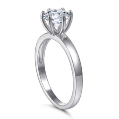 (1.0CT) Round Zircon Six Prongs Solitaire Silver Ring for Women