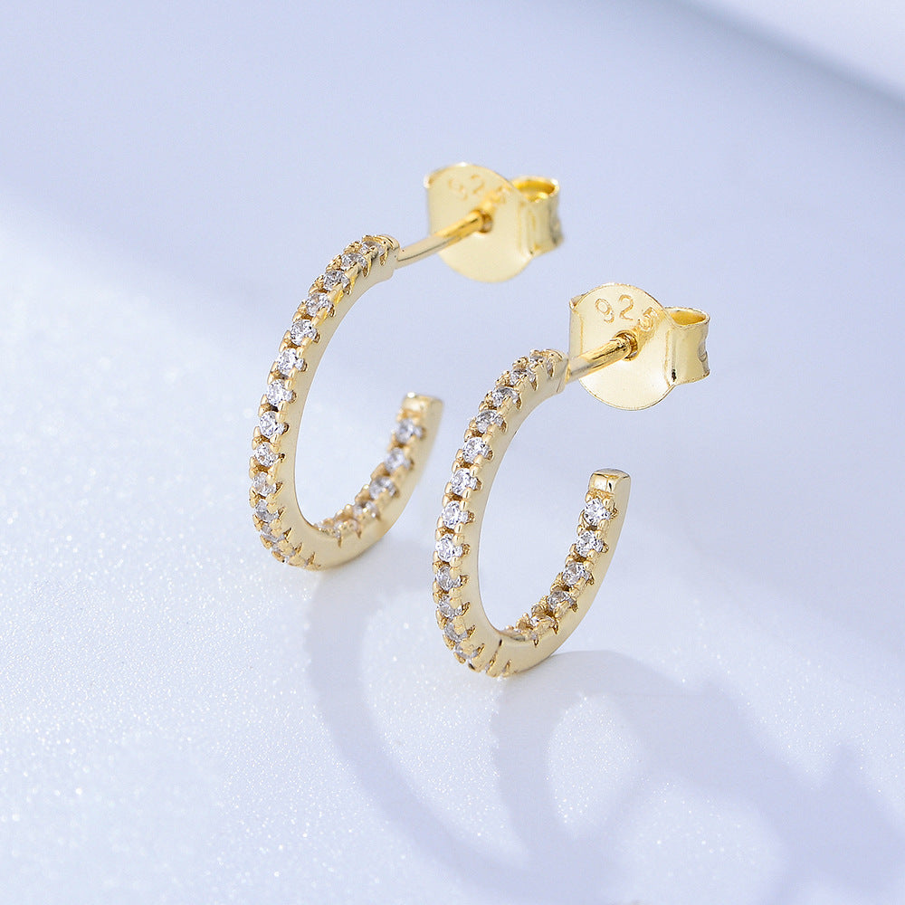 C-shaped Zircon Silver Studs Earrings for Women