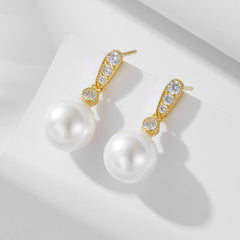 Zircon Exclamation Mark Round Pearl Sterling Silver Drop Earrings