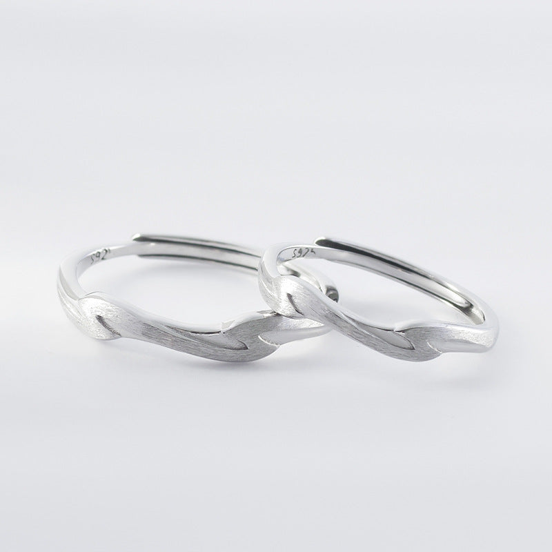 Brushed Wave Design Silver Couple Ring for Women