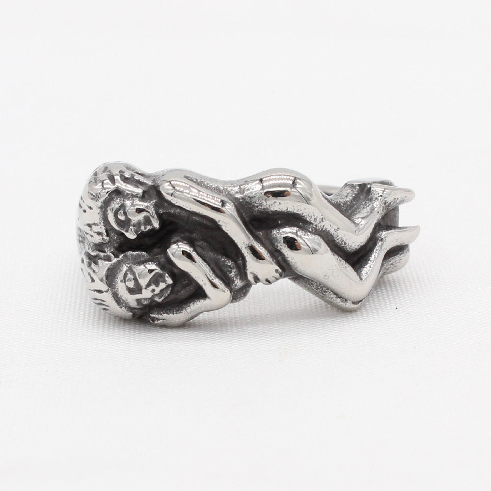 European and American Retro Couple Hugs Titanium Steel Ring - Wholesale Foreign Trade Jewelry