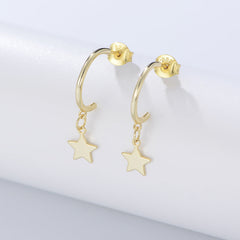 Star Pendant C-shaped Silver Studs Earrings for Women