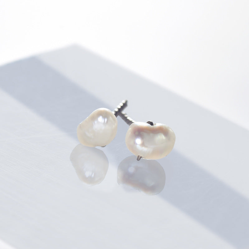 Natural Baroque Pearl Irregular Bead Silver Stud Earrings for Women