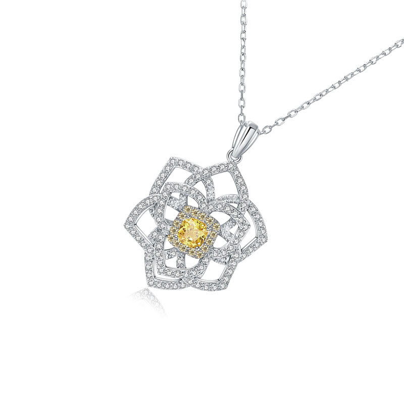 Square Yellow Zircon Rose Necklace