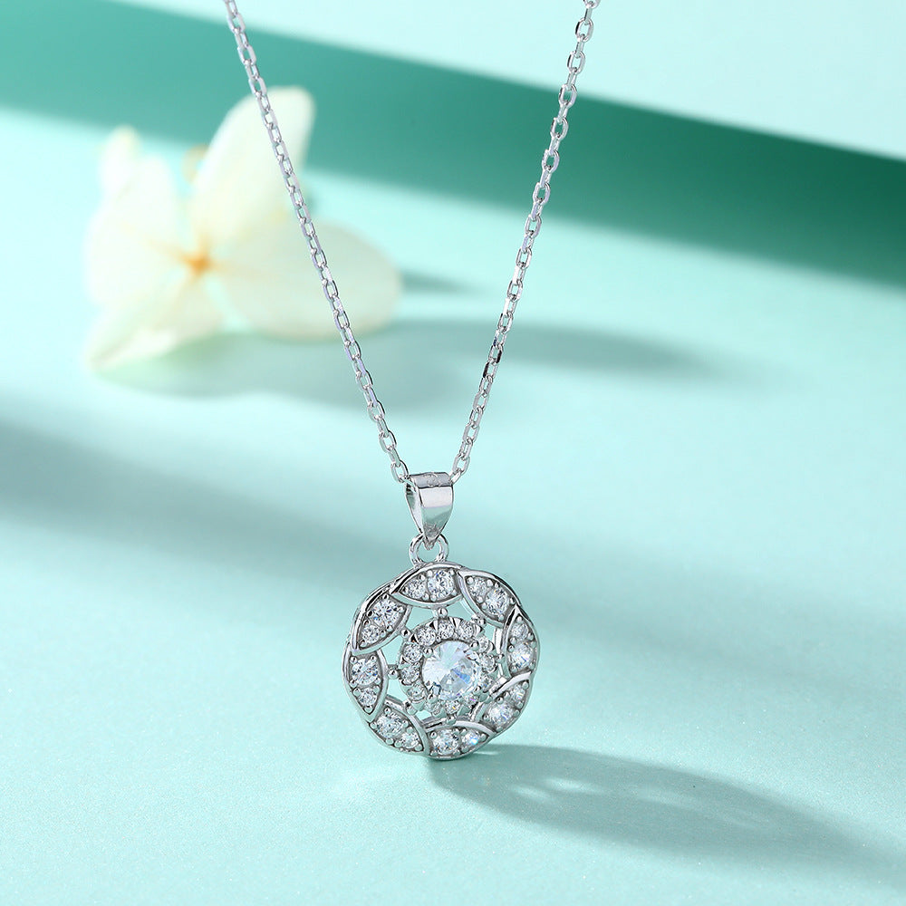 Petals Circle with Colourful Round Zircon Pendant Silver Necklace for Women